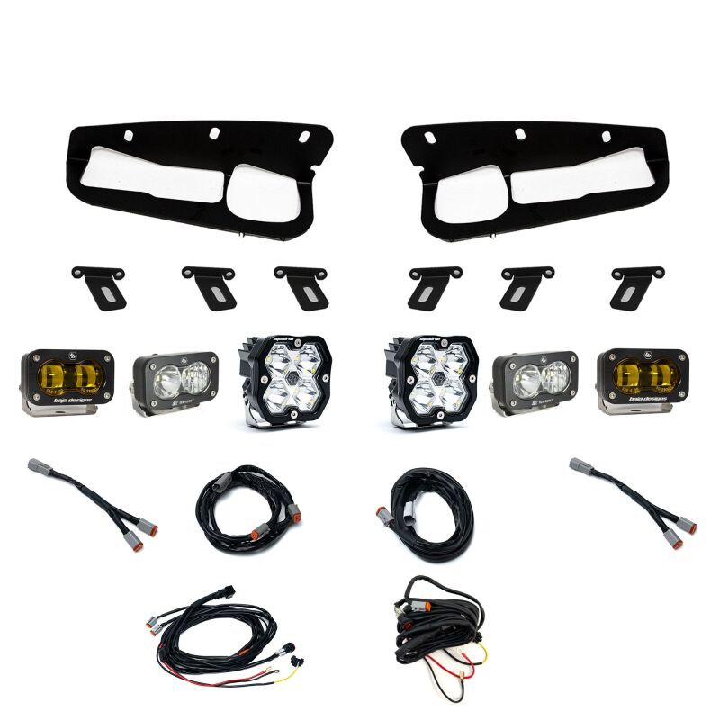 Baja Designs Squadron 2.0 Sport/S2 Sport Clear/S2 SAE Amber Sportsman Fog Pocket Kit For 2021-2026 Ford Bronco - Steel Bumper