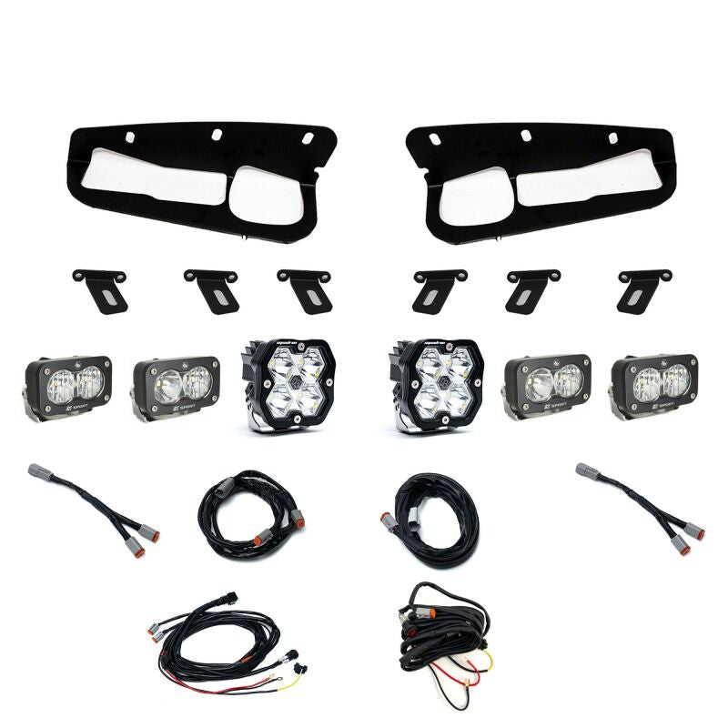 Baja Designs Squadron 2.0 Sport Spot/Dual S2 Sport Clear Sportsmen Fog Pocket Kit For 2021-2026 Ford Bronco - Steel Bumper