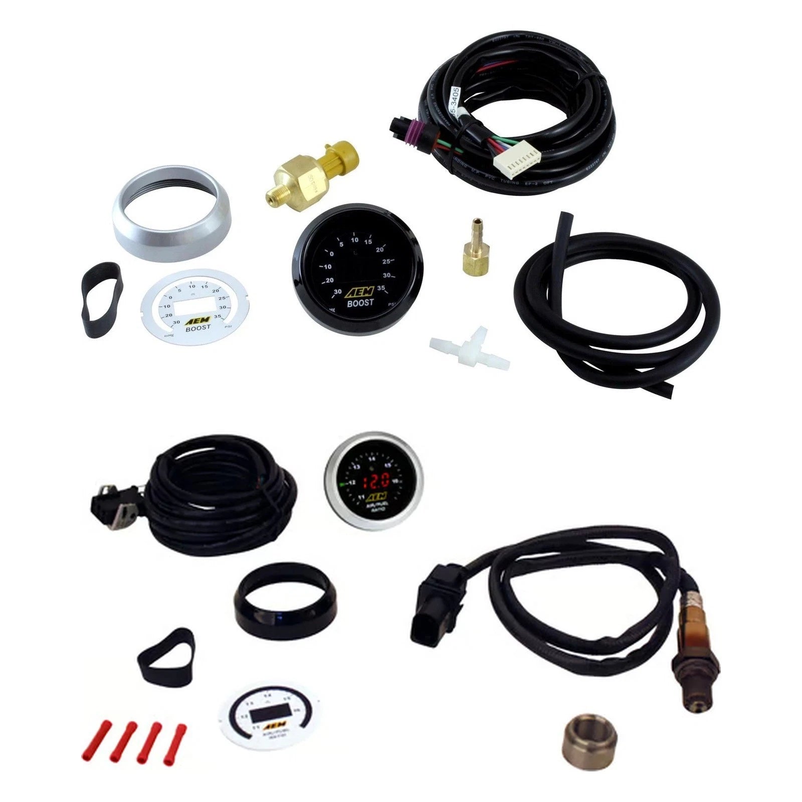 AEM Digital Wideband UEGO Air/Fuel Ratio Gauge & 30 inHg-35 PSI Boost Gauge Kit 52mm with Bosch LSU 4.9 Sensor