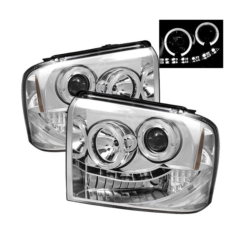 Spyder - Spyder Chrome Projector Headlights w/ LED Halo For 05-07 Ford Super Duty