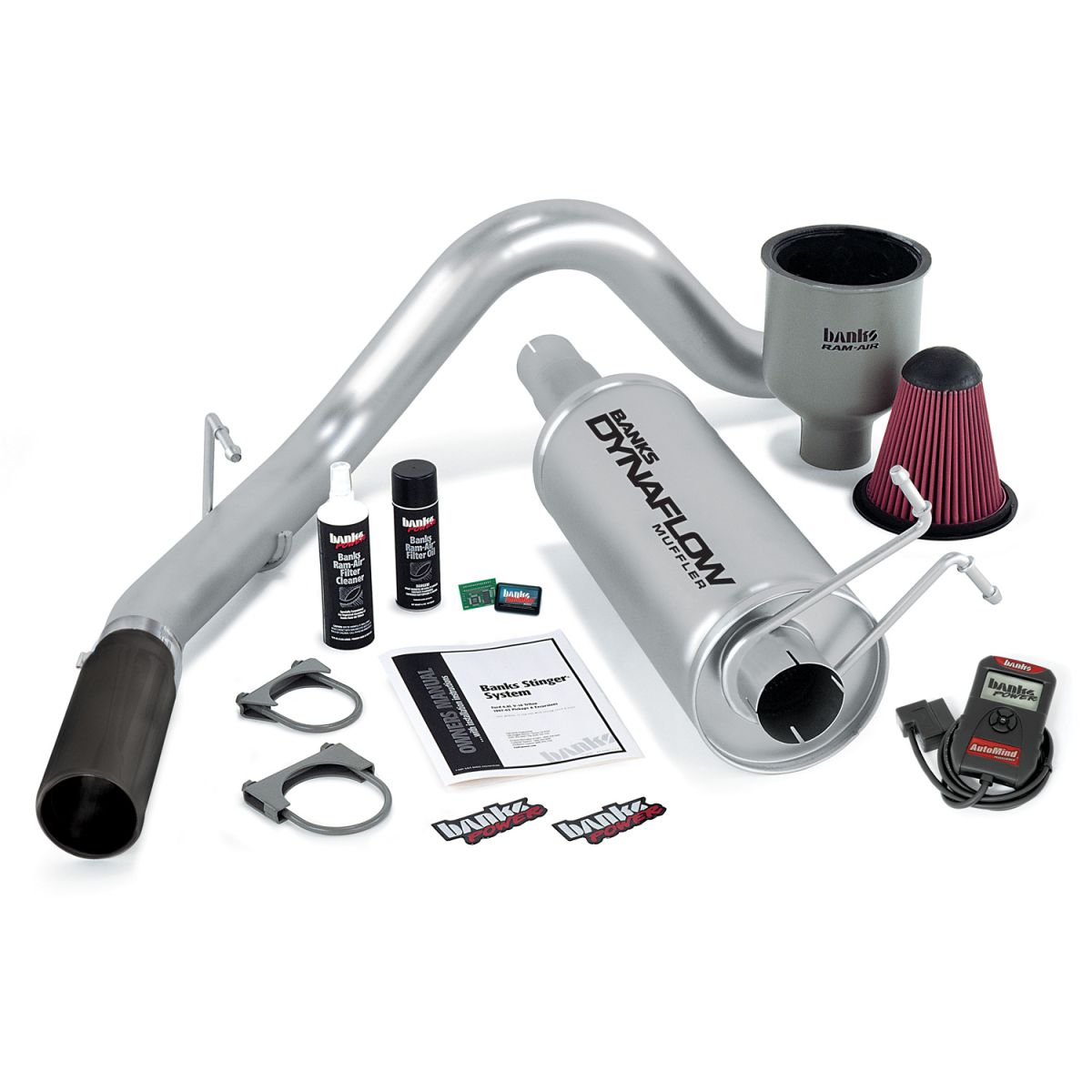 Banks Power - Banks Power Stinger Bundle Power System W/AutoMind chip, Single Exit Exhaust Black Tip 99-04 Ford 6.8L EC/CC and Crew Cab