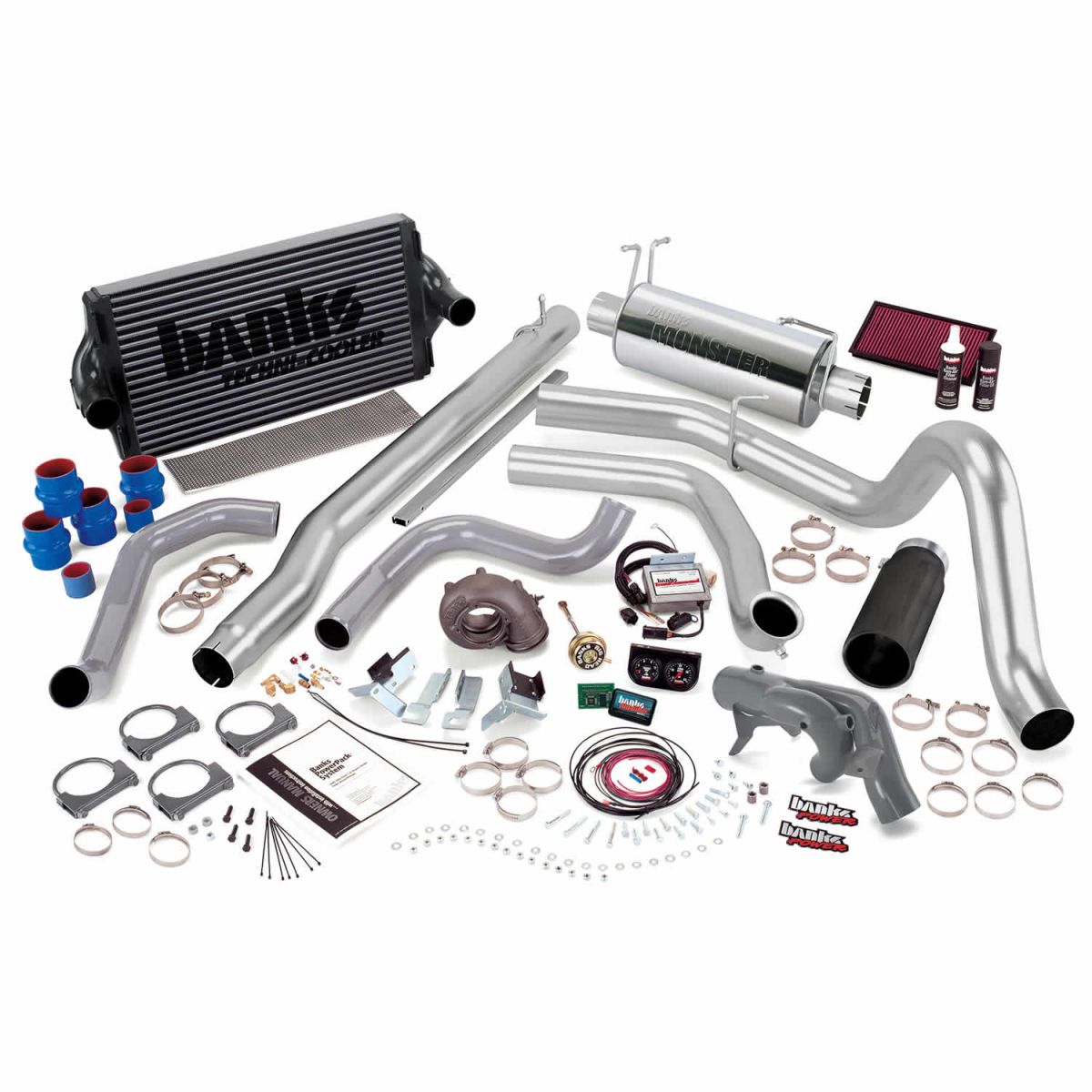 Banks Power - Banks Power PowerPack Bundle Complete Power System W/Single Exit Exhaust Black Tip 99.5 Ford 7.3L F250/F350 Automatic Transmission
