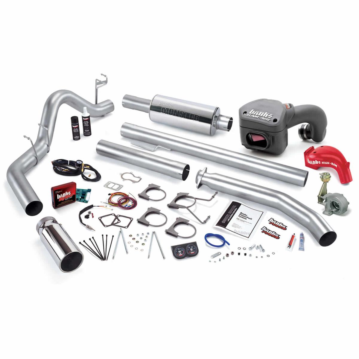 Banks Power - Banks Power PowerPack Bundle Complete Power System W/Single Exit Exhaust Chrome Tip 02 Dodge 5.9L Extended Cab 245hp