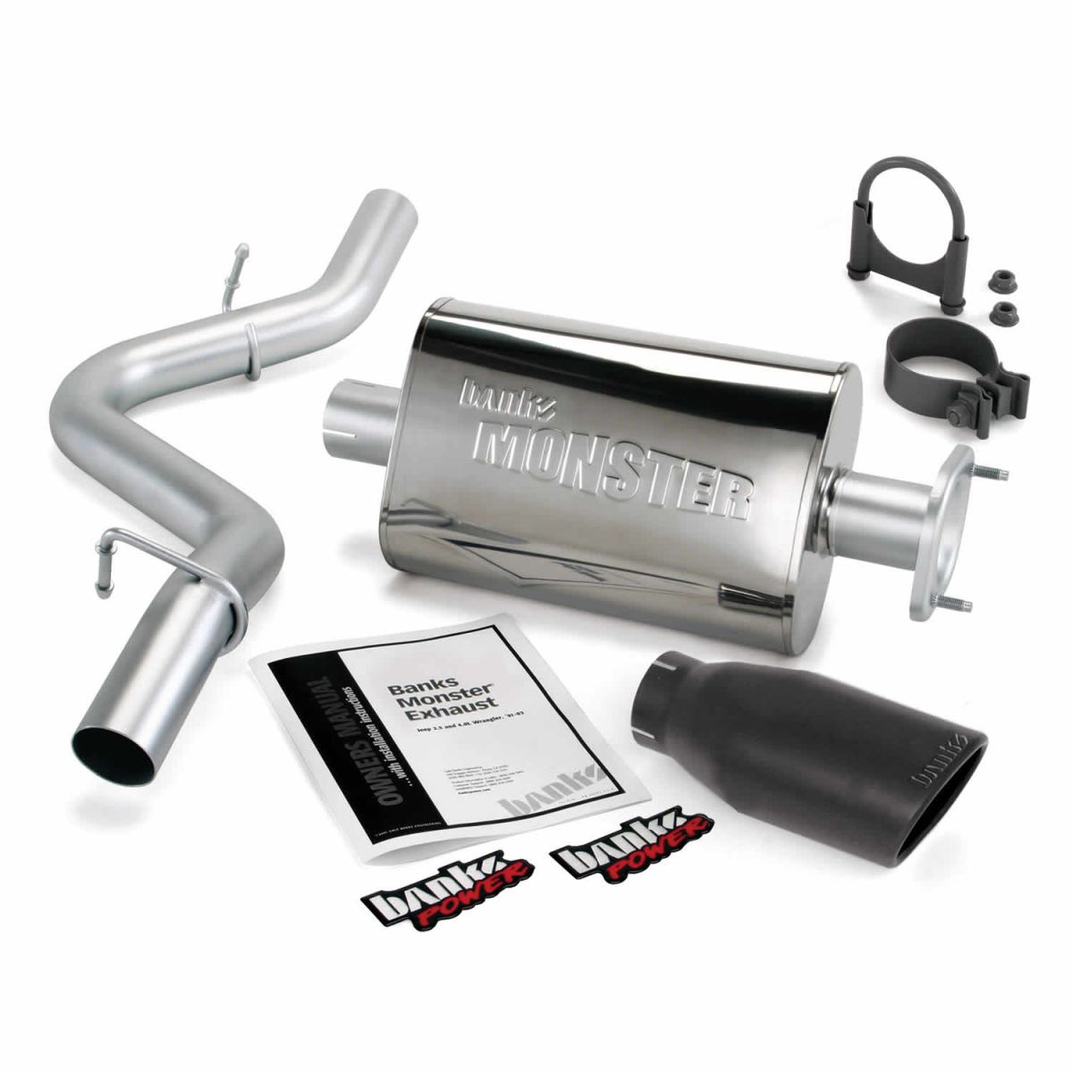 Banks Power - Banks Power Monster Exhaust System Single Exit With Black Tip For 04-06 Jeep 4.0L Wrangler Unlimited