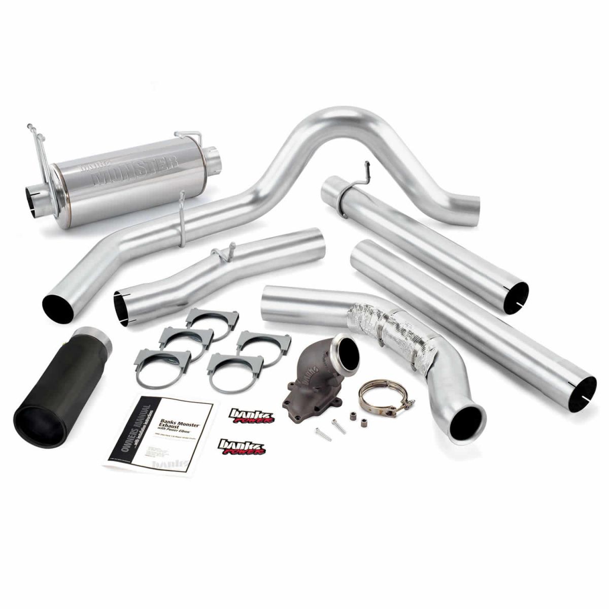 Banks Power - Banks Power Monster Exhaust System W/Power Elbow Single Exit Black Round Tip 99-03 Ford 7.3L without Catalytic Converter