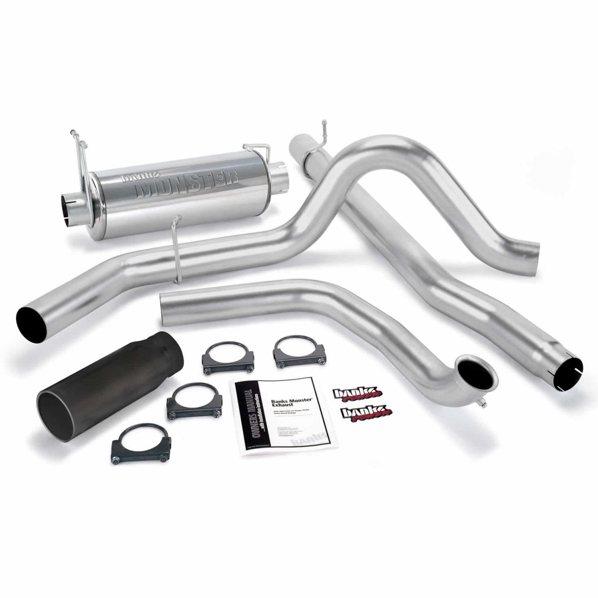 Banks Power - Banks Power Monster Exhaust System Single Exit Black Round Tip 99 Ford 7.3L Truck W/Catalytic Converter