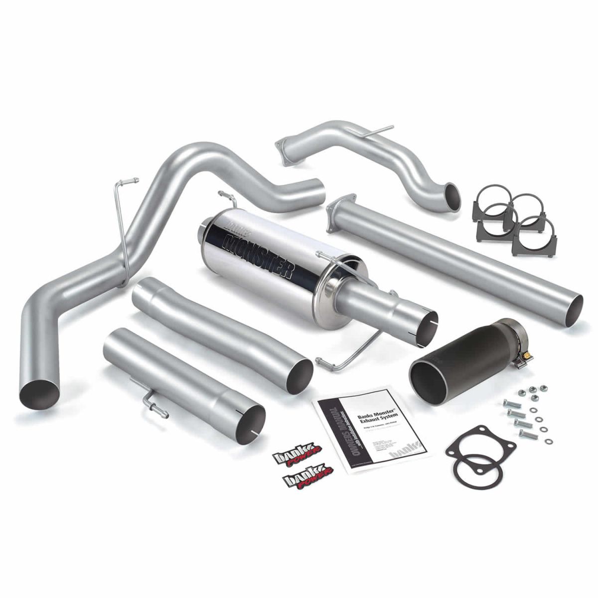 Banks Power - Banks Power Monster Exhaust System Single Exit Black Round Tip 03-04 Dodge 5.9 SCLB/CCSB No Catalytic Converter