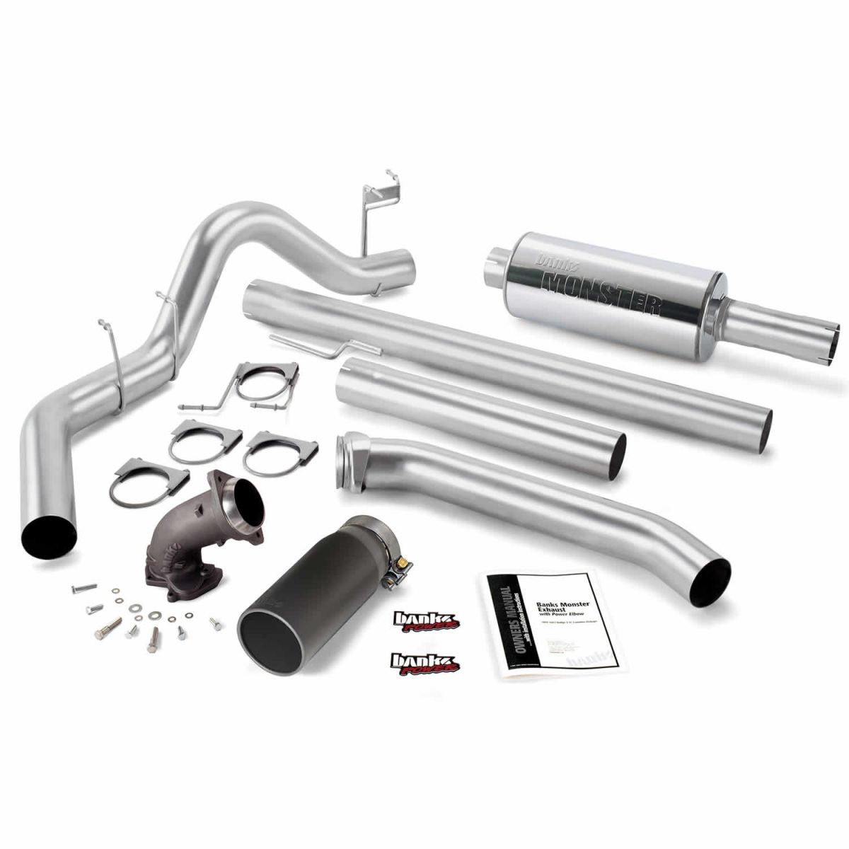 Banks Power - Banks Power Monster Exhaust System W/Power Elbow Single Exit Black Round Tip 98-02 Dodge 5.9L Extended Cab
