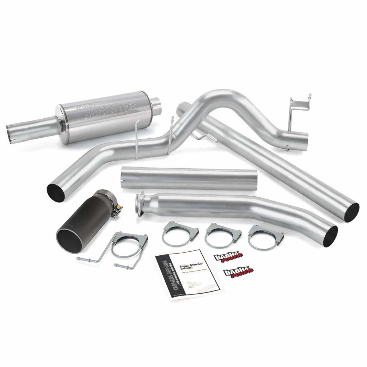 Banks Power - Banks Power Monster Exhaust System Single Exit Black Round Tip 98-02 Dodge 5.9L Extended Cab