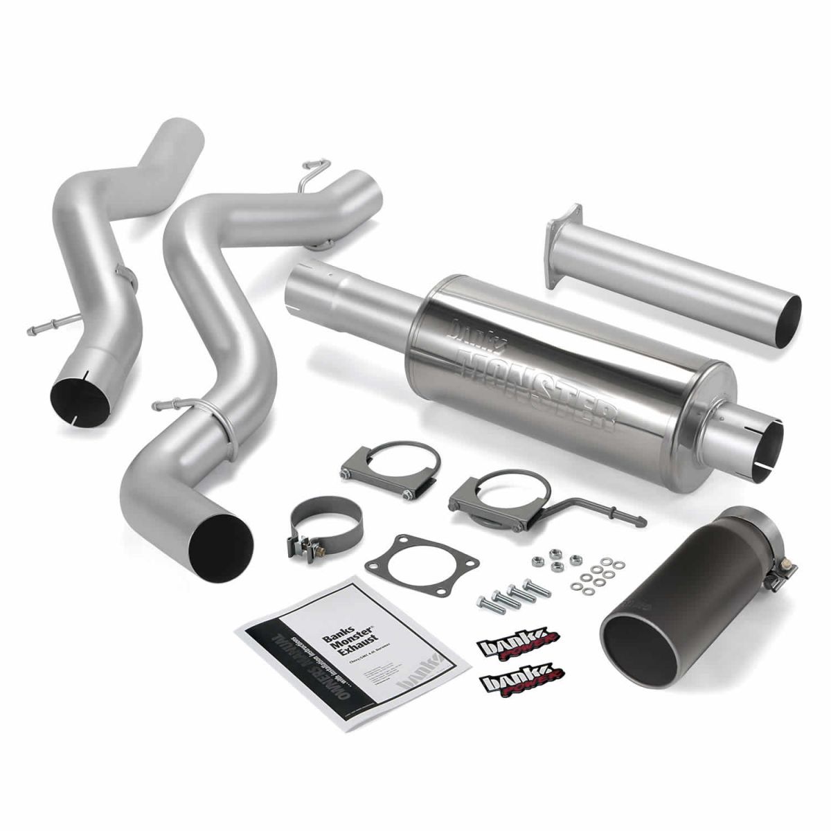 Banks Power - Banks Power Monster Exhaust System Single Exit Black Round Tip 02-05 Chevy 6.6L EC/CCLB