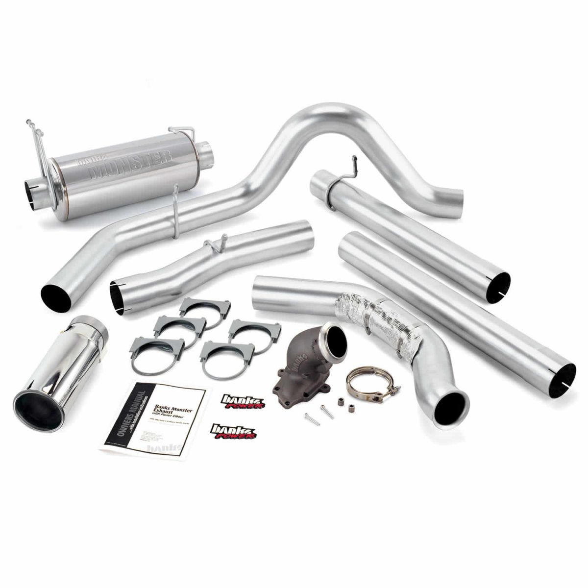 Banks Power - Banks Power Monster Exhaust System W/Power Elbow Single Exit Chrome Round Tip 01-03 Ford 7.3L-275hp Manual Transmission W/Catalytic Converter