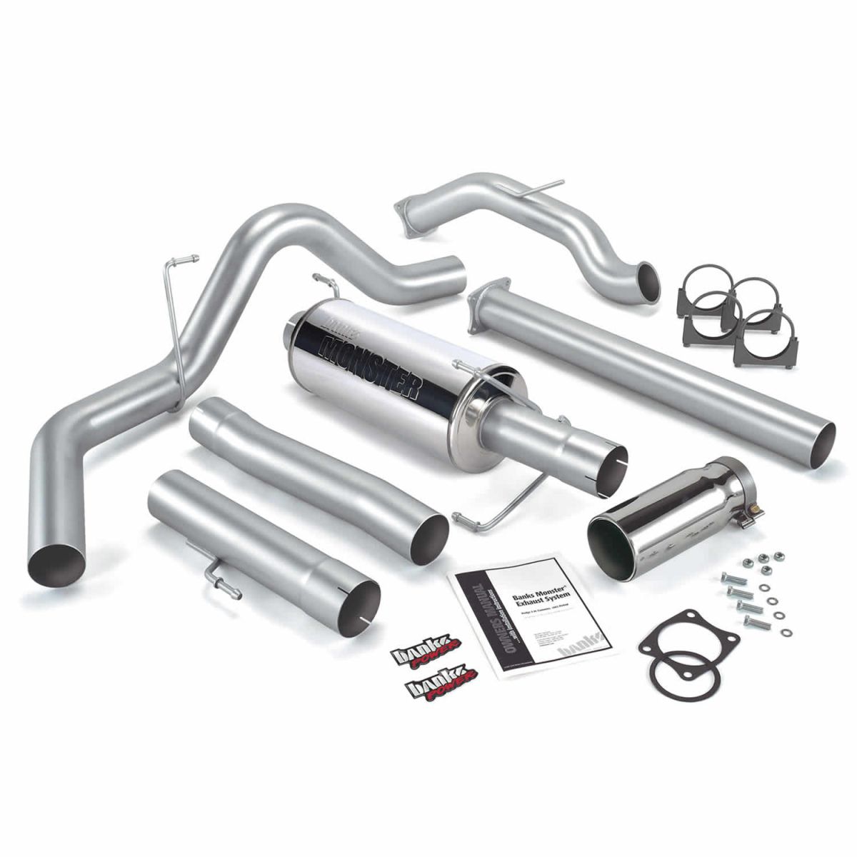 Banks Power - Banks Power Monster Exhaust System Single Exit Chrome Round Tip 03-04 Dodge 5.9L SCLB/CCSB No Catalytic Converter