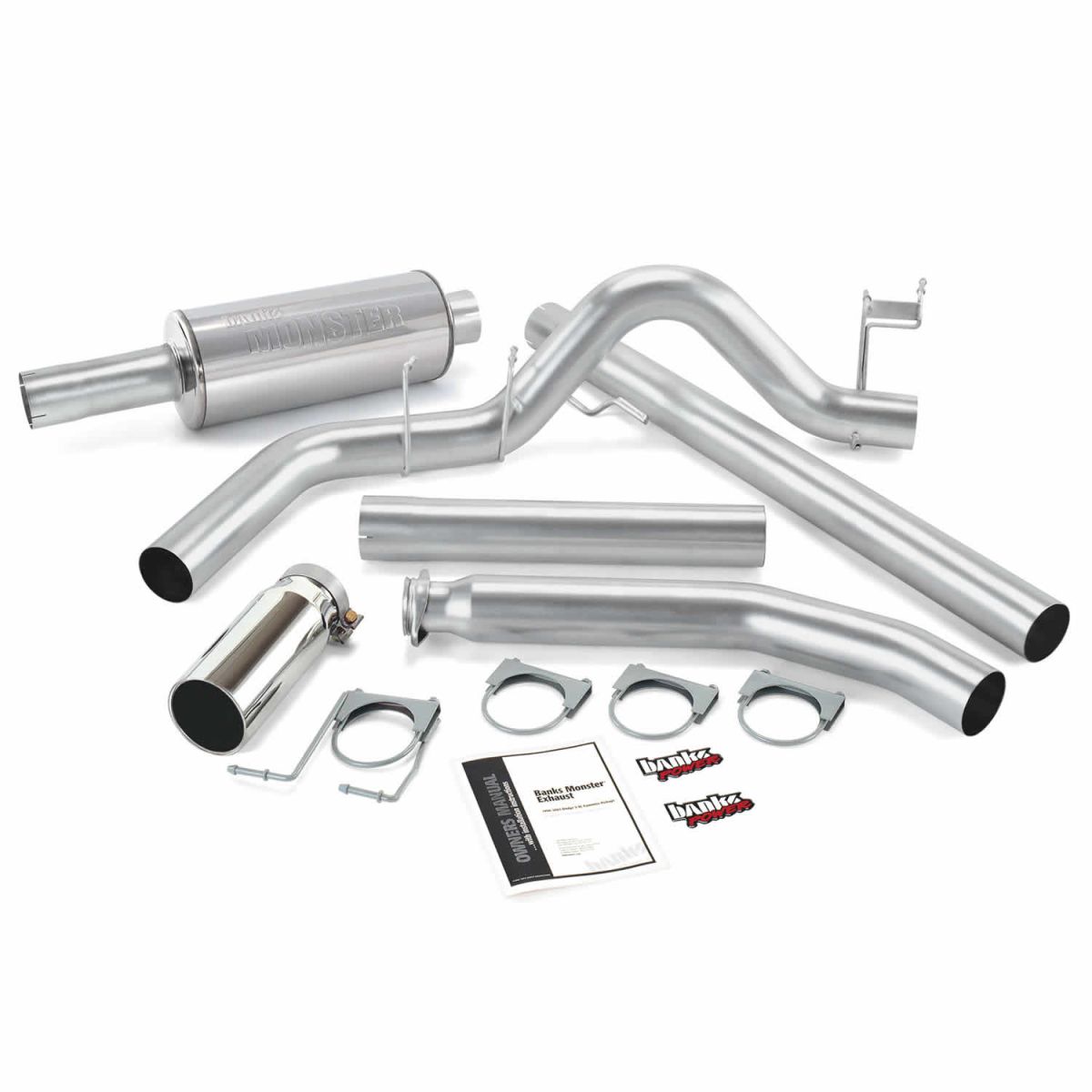 Banks Power - Banks Power Monster Exhaust System Single Exit Chrome Round Tip 98-02 Dodge 5.9L Extended Cab