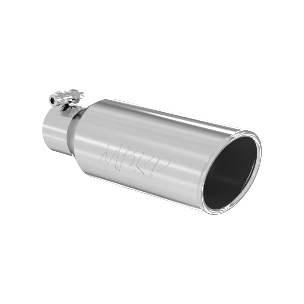 MBRP - MBRP 4 Inch OD 2.5 Inch Inlet 12 Inch Length Exhaust Tail Pipe TipAngled Cut Rolled End Clampless-No Weld T304 Stainless Steel T5150