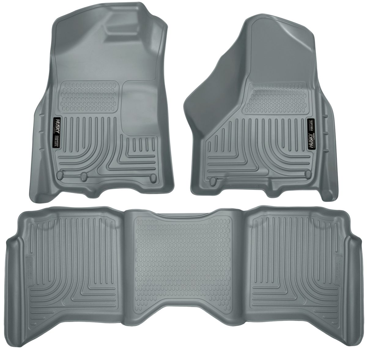 Husky Liners - Husky Liners Floor Liners Front & 2nd Row 09-15 Dodge Ram Crew Cab W/Dual Carpet Hooks (Footwell Coverage) WeatherBeater-Grey 99002