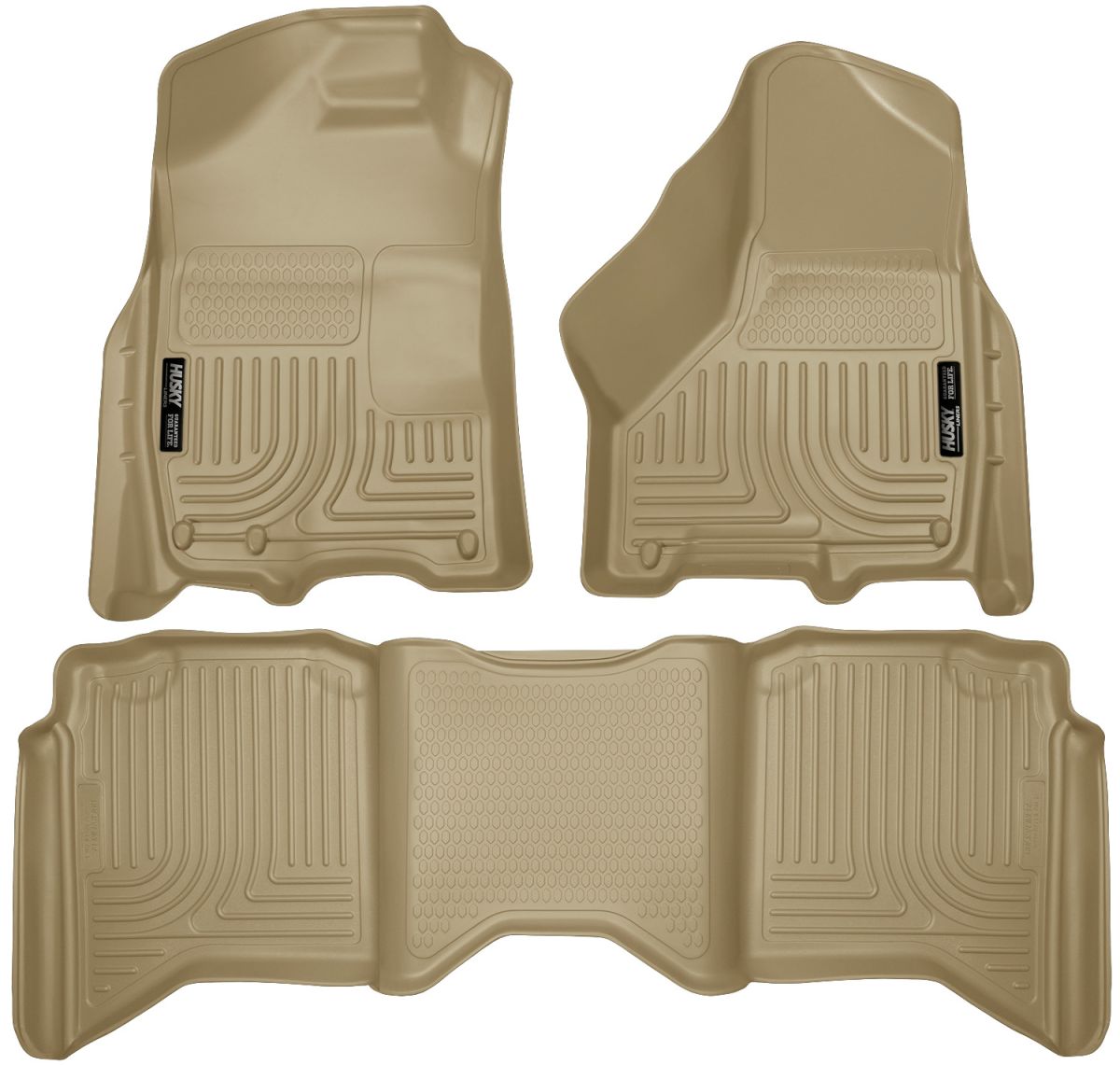 Husky Liners - Husky Liners Floor Liners Front & 2nd Row 09-15 Dodge Ram Crew Cab W/Dual Carpet Hooks (Footwell Coverage) WeatherBeater-Tan 99003
