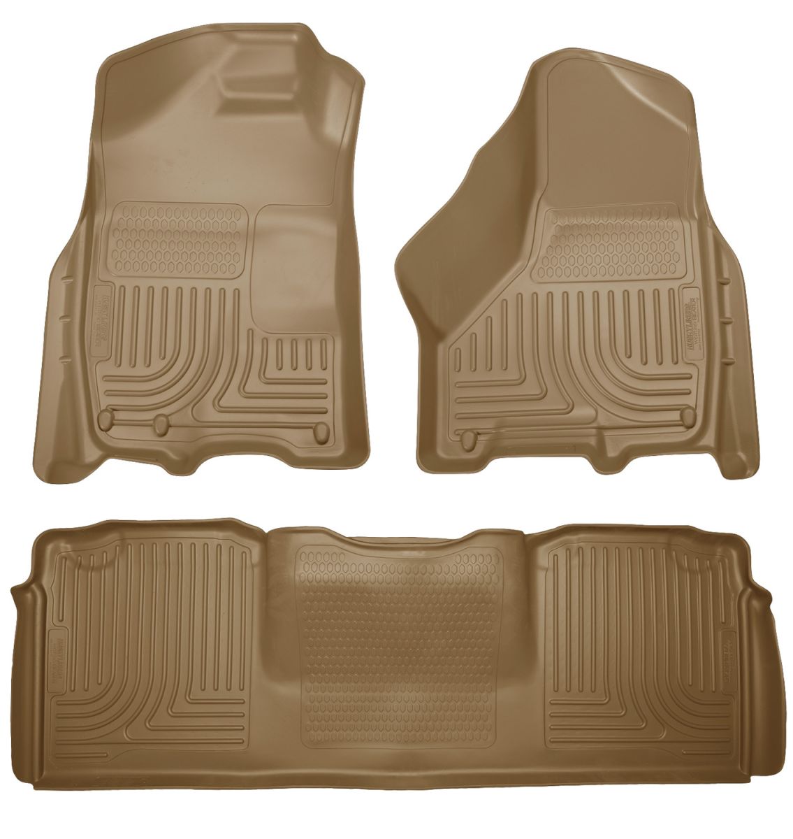 Husky Liners - Husky Liners Floor Liners Front & 2nd Row 10-15 Dodge Ram Mega Cab W/Dual Carpet Hooks (Footwell Coverage) WeatherBeater-Tan 99043