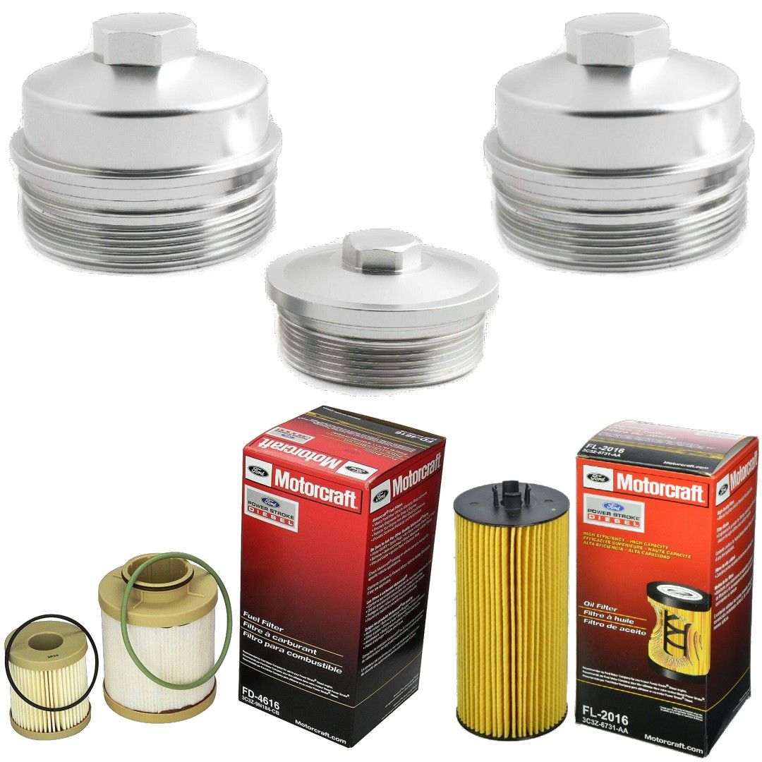 Rudy's Performance Parts - Rudy's Billet Filter Caps & Motorcraft Filters For 03-07 Ford 6.0L Powerstroke
