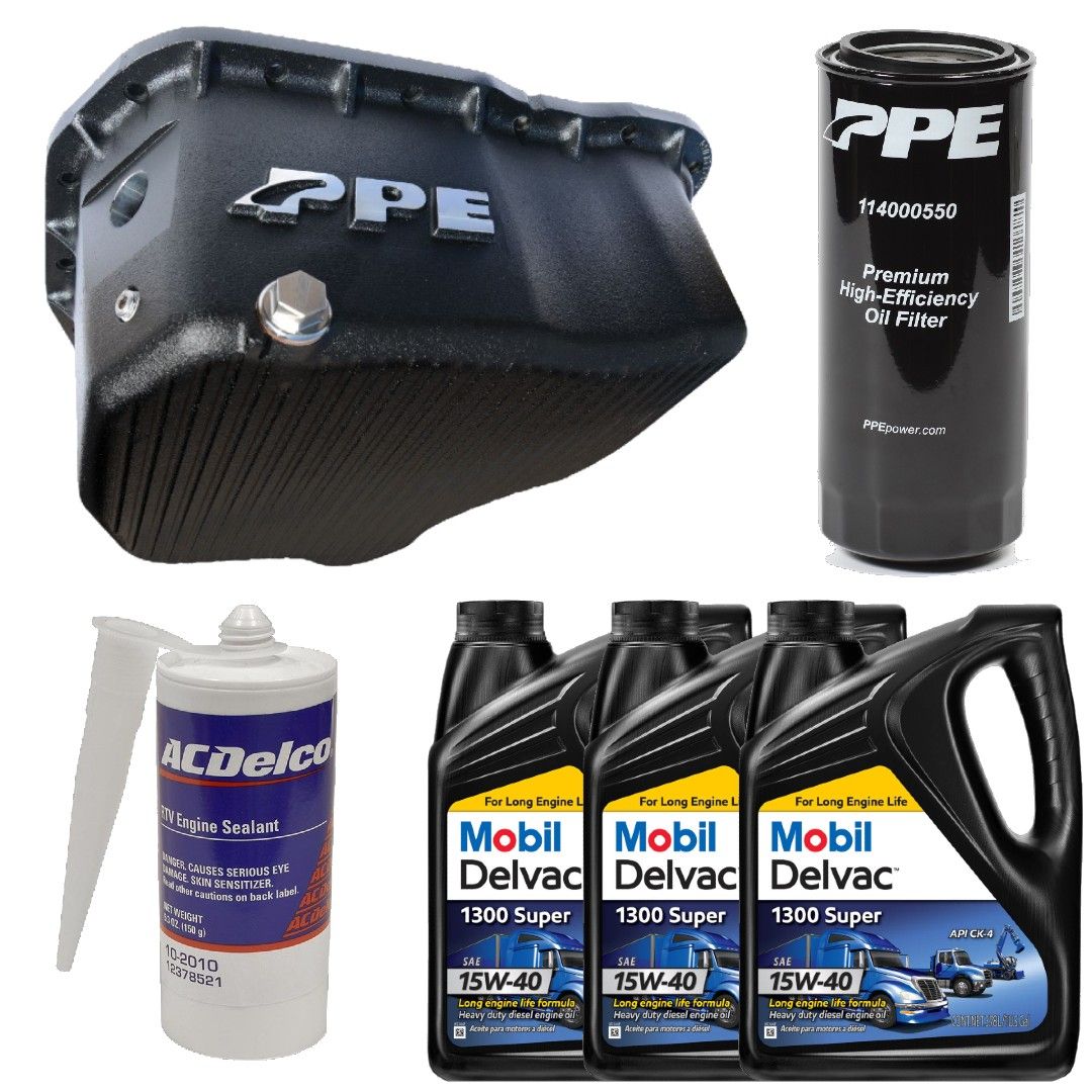 PPE - Oil Pan Kit Mobil Oil/Sealant/PPE Black Deep Pan & Filter For 01-10 6.6L Duramax