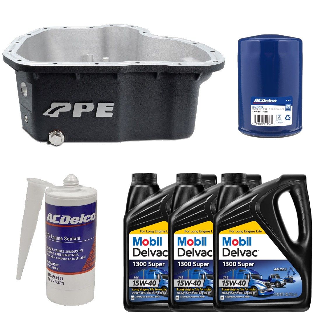 PPE - Oil Pan Kit Mobil Oil/Sealant/Filter PPE Black Deep Pan For 11-16 6.6L Duramax