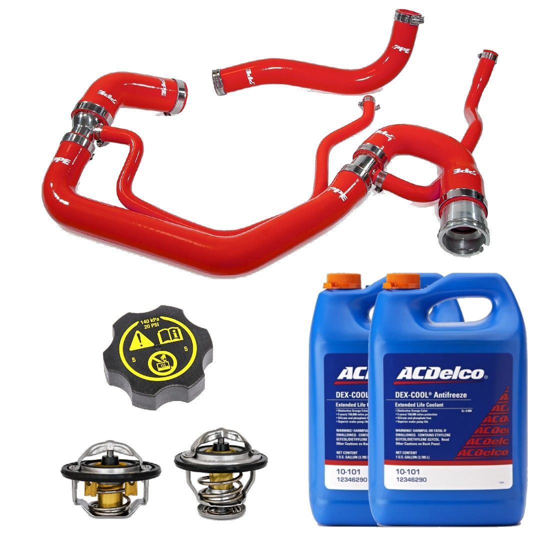 PPE - PPE Red Radiator Hoses/Thermostats/GM Coolant & Cap For 07-10 6.6L Duramax LMM