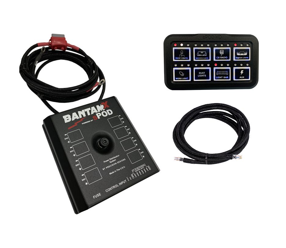 sPOD - sPOD BantamX Bluetooth 8 Switch HD Control Panel with 36" Battery Cables, Universal