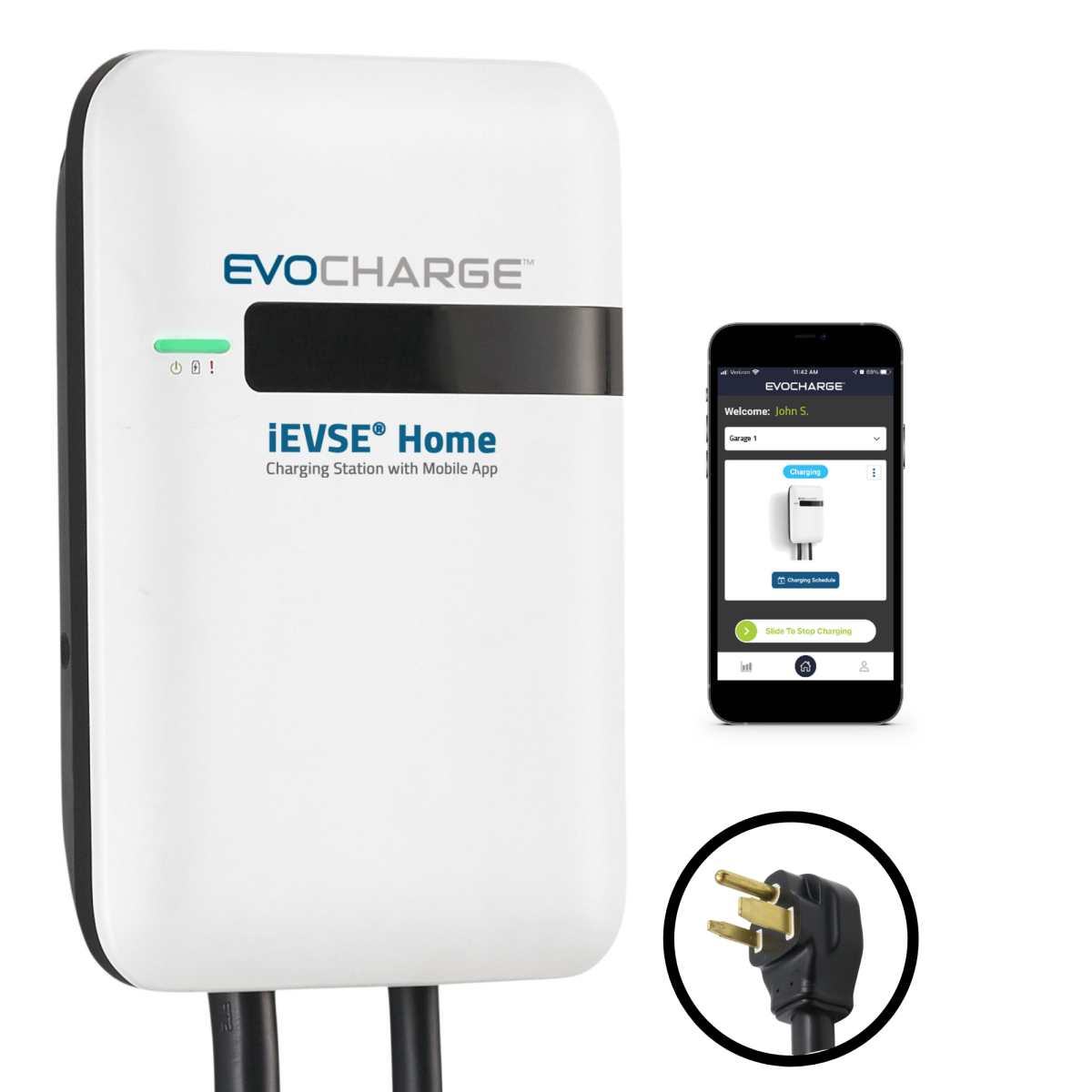 EvoCharge - EvoCharge iEVSE 240V WiFi Smart EV Electric Vehicle Charger w/ 18' J1772 Cable
