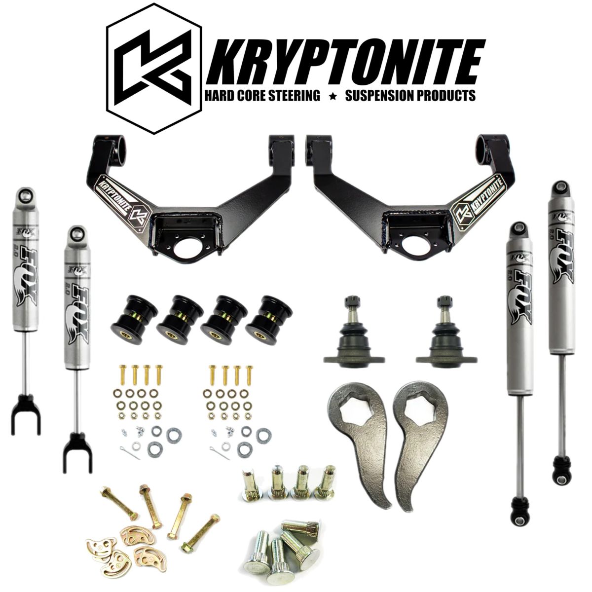 Kryptonite - Kryptonite Stage 3 Leveling Kit/Fox 2.0 Shocks/Cam Pins & Bolts For 11-19 GM 2500HD 3500HD