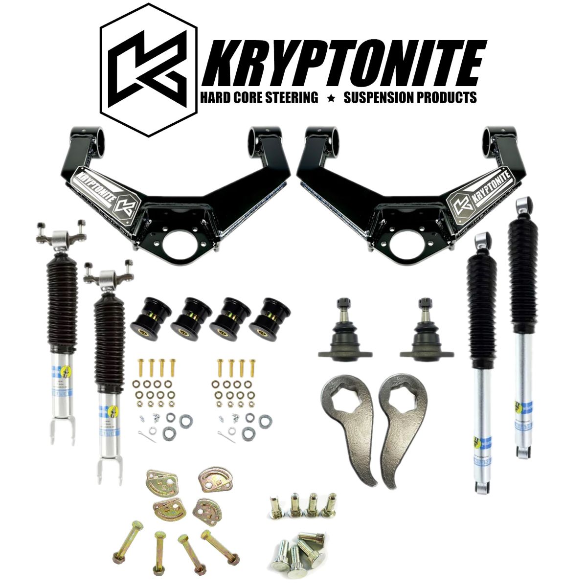 Kryptonite - Kryptonite Stage 3 Leveling Kit/Bilstein Shocks/Cam Pins & Bolts 2020+ GM 2500HD 3500HD