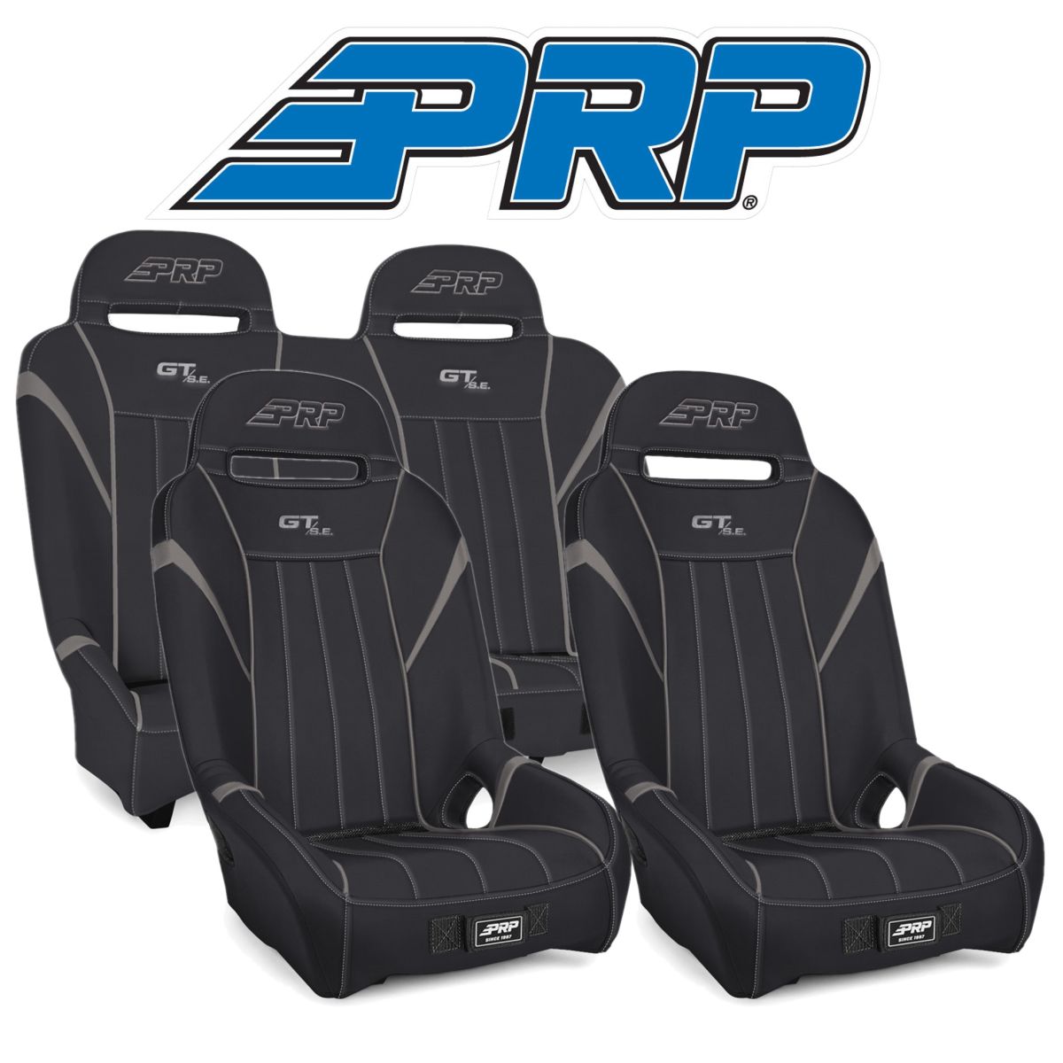PRP Seats - PRP GT/SE Black & Gray Suspension Front & Rear Seats For 15+ Polaris RZR 4 Door