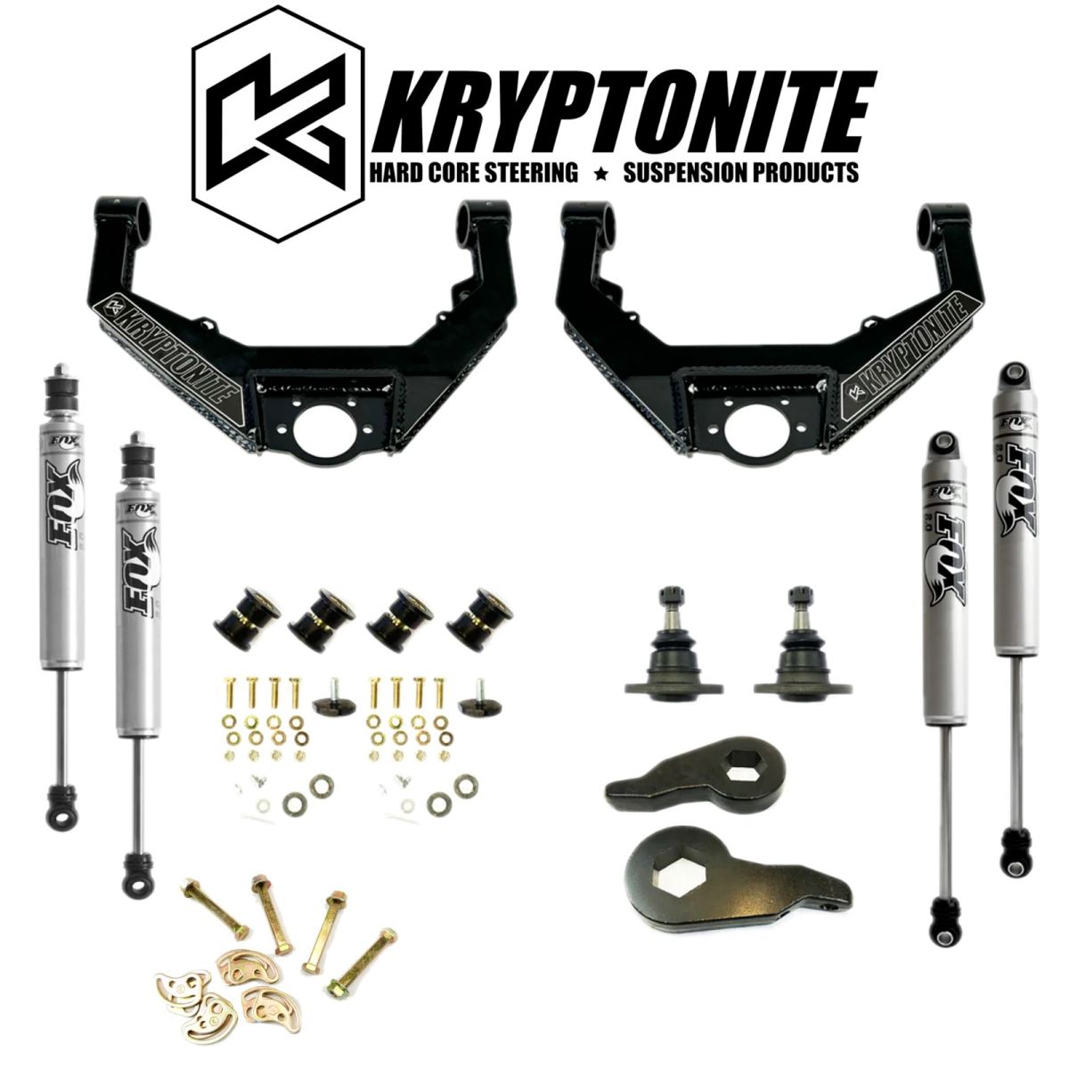 Kryptonite - Kryptonite Stage 3 Leveling Kit/Fox Shocks/Cam Bolts For 2001-2010 GM 2500/3500