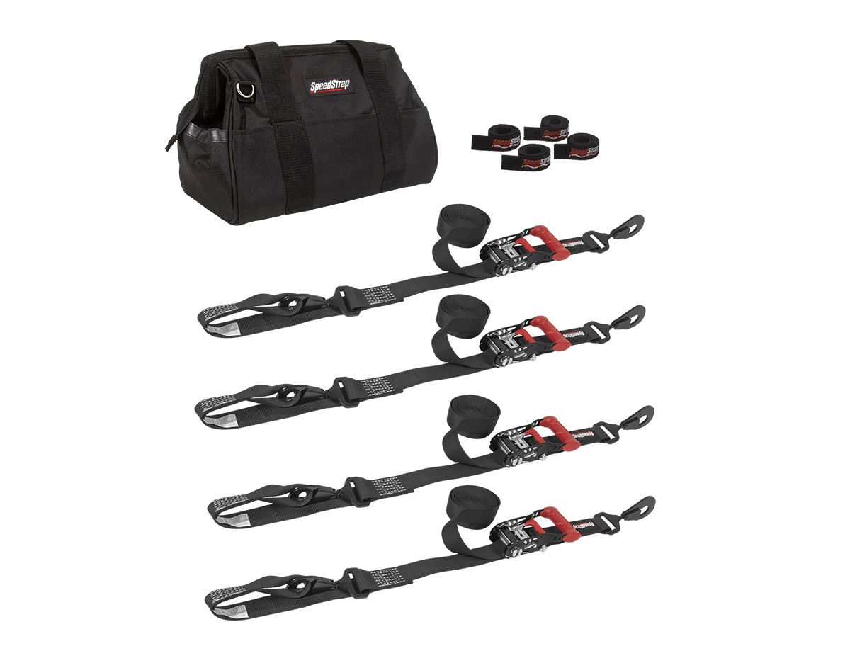 SpeedStrap - SpeedStrap UTV/SXS Kit 1.5″ Black Strap Ratchet Tie-Down Kit W/ Tool Bag