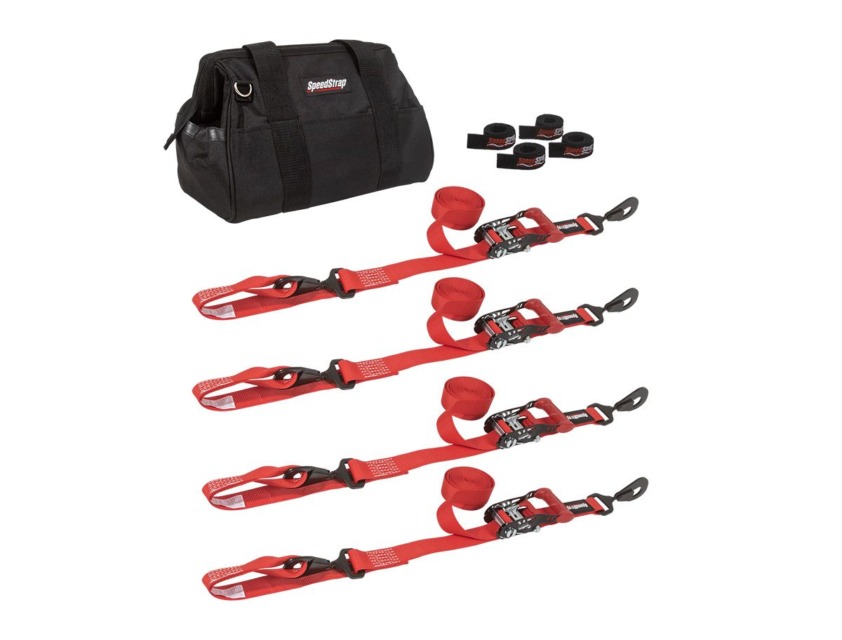 SpeedStrap - SpeedStrap UTV/SXS Kit 1.5″ Red Strap Ratchet Tie-Down Kit W/ Tool Bag
