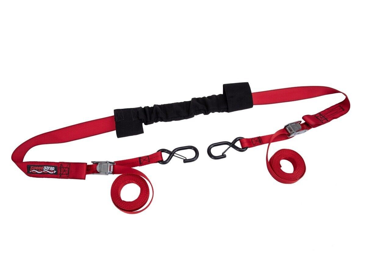 SpeedStrap - SpeedStrap Red Motorcycle Handlebar Cam-Lock Tie-Down W/ Snap S-Hooks