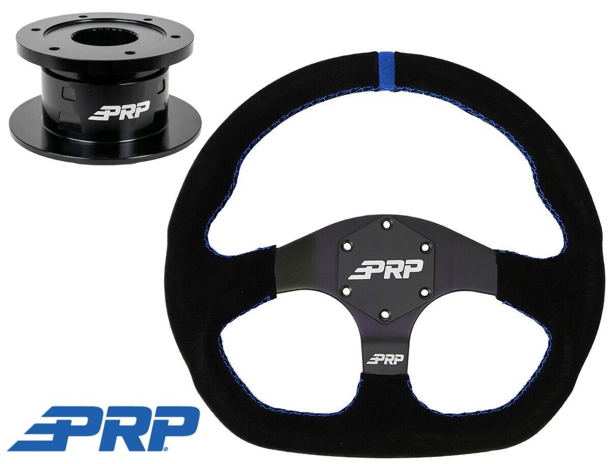 PRP Seats - PRP Blue Stripe CompR Suede Steering Wheel W/ QR 6-Bolt Hub For John Deere Gator