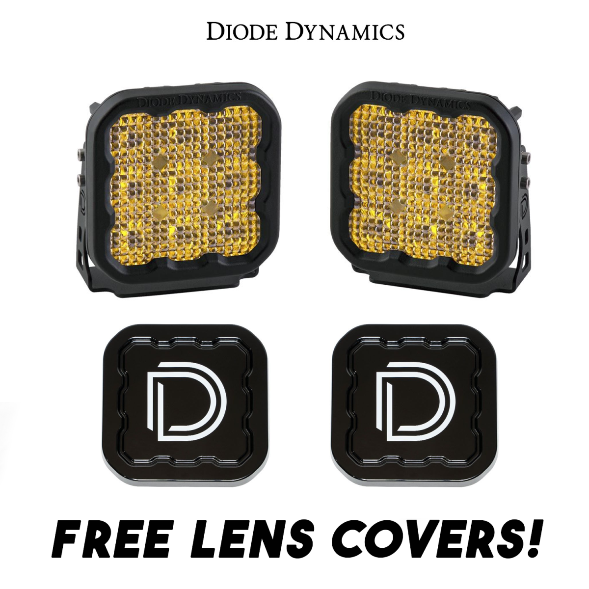 Diode Dynamics - Diode Dynamics SS5 Amber Sport Universal Flood Light Kit w/ Black Lens Covers