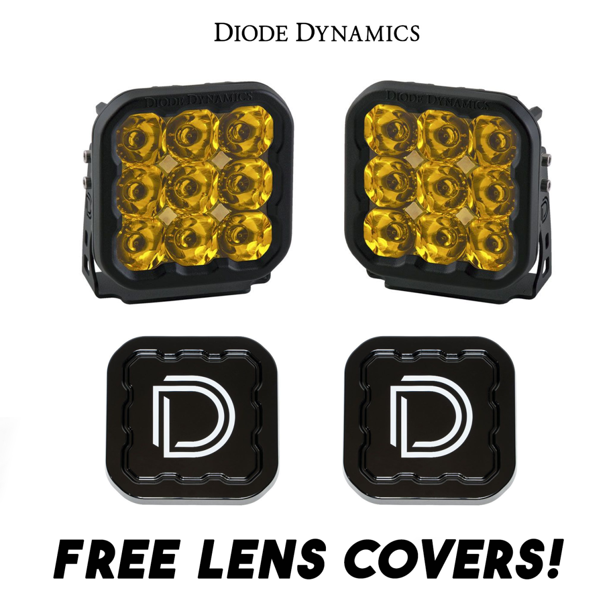 Diode Dynamics - Diode Dynamics SS5 Amber Sport Universal Spot Light Pod Kit w/ Black Lens Covers