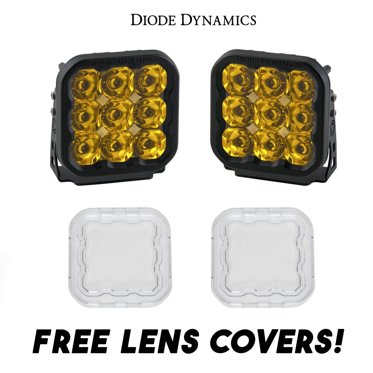 Diode Dynamics - Diode Dynamics SS5 Amber Sport Universal Spot Light Pod Kit w/ Clear Lens Covers
