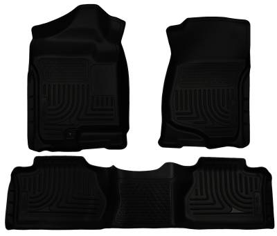 Husky Liners - Husky Liners Floor Liners Front & 2nd Row 07-13 Silverado/Sierra Extended Cab No Manual Shifter (Footwell Coverage) WeatherBeater-Black 98211 - Image 1