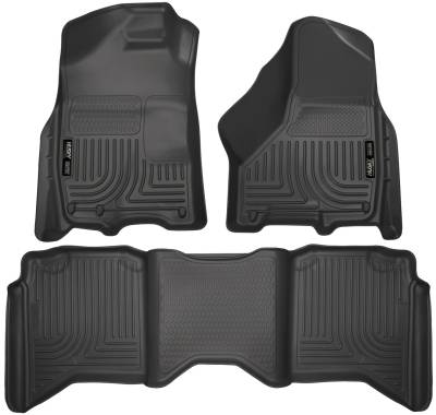 Husky Liners - Husky Liners Floor Liners Front & 2nd Row 09-15 Dodge Ram Crew Cab W/Dual Carpet Hooks (Footwell Coverage) WeatherBeater-Black 99001 - Image 1