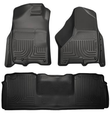 Husky Liners - Husky Liners Floor Liners Front & 2nd Row 10-15 Dodge Ram Mega Cab W/Dual Carpet Hooks (Footwell Coverage) WeatherBeater-Black 99041 - Image 1