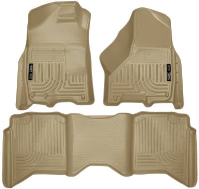 Husky Liners - Husky Liners Floor Liners Front & 2nd Row 09-15 Dodge Ram Crew Cab W/Dual Carpet Hooks (Footwell Coverage) WeatherBeater-Tan 99003 - Image 1