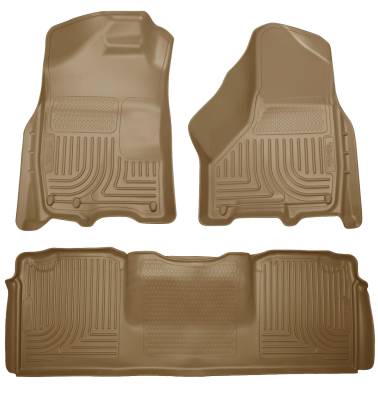 Husky Liners - Husky Liners Floor Liners Front & 2nd Row 10-15 Dodge Ram Mega Cab W/Dual Carpet Hooks (Footwell Coverage) WeatherBeater-Tan 99043 - Image 1