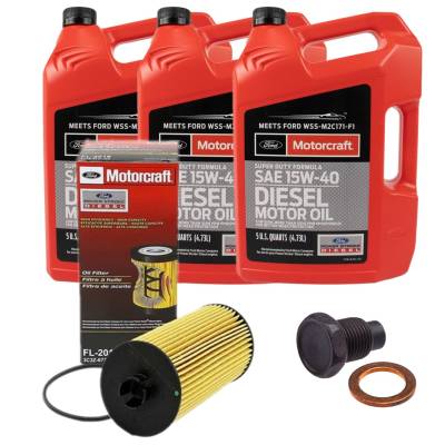 Rudy's Performance Parts - Motorcraft Oil Change Kit With New Drain Plug For 03-10 6.0L/6.4L Powerstroke - Image 1