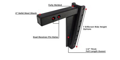 BulletProof Htiches - BulletProof Hitches Heavy Duty 2" Solid Shank 12" Drop/Rise 22,000 LBS Hitch - Image 5