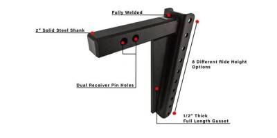BulletProof Htiches - BulletProof Hitches Heavy Duty 2" Solid Shank 14" Drop/Rise 22,000 LBS Hitch - Image 7