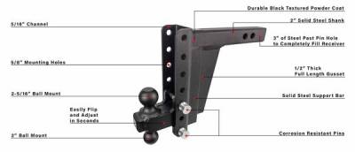 BulletProof Htiches - BulletProof Hitches Extreme Duty 2" Solid Shank 8" Drop/Rise 30,000 LBS Hitch - Image 5