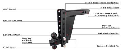 BulletProof Htiches - BulletProof Hitches Extreme Duty 2" Solid Shank 10" Drop/Rise 30,000 LBS Hitch - Image 5