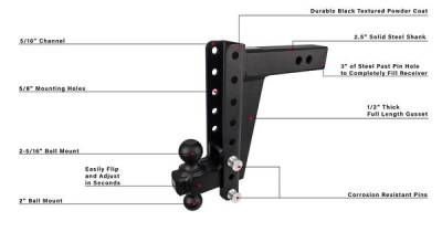 BulletProof Htiches - BulletProof Hitches Heavy Duty 2.5" Solid Shank 10" Drop/Rise 22,000 LBS Hitch - Image 5