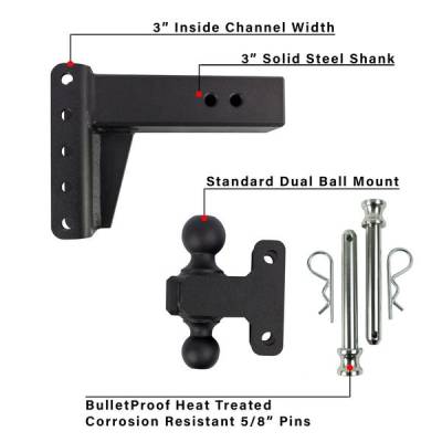 BulletProof Htiches - BulletProof Hitches Heavy Duty 3.0" Solid Shank 4" Drop/Rise 22,000 LBS Hitch - Image 8